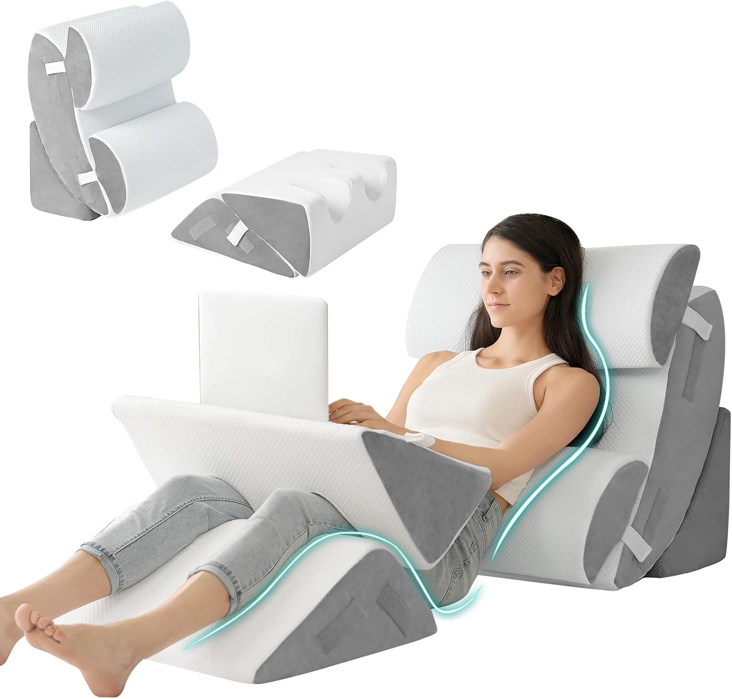 Hansleep 6PCS Orthopedic Bed Wedge Pillow for Sleeping, Adjustable Post Surgery Pillow Set for Body, Back and Leg Pain Relief, Memory Foam Support Pillows for After Surgery, White