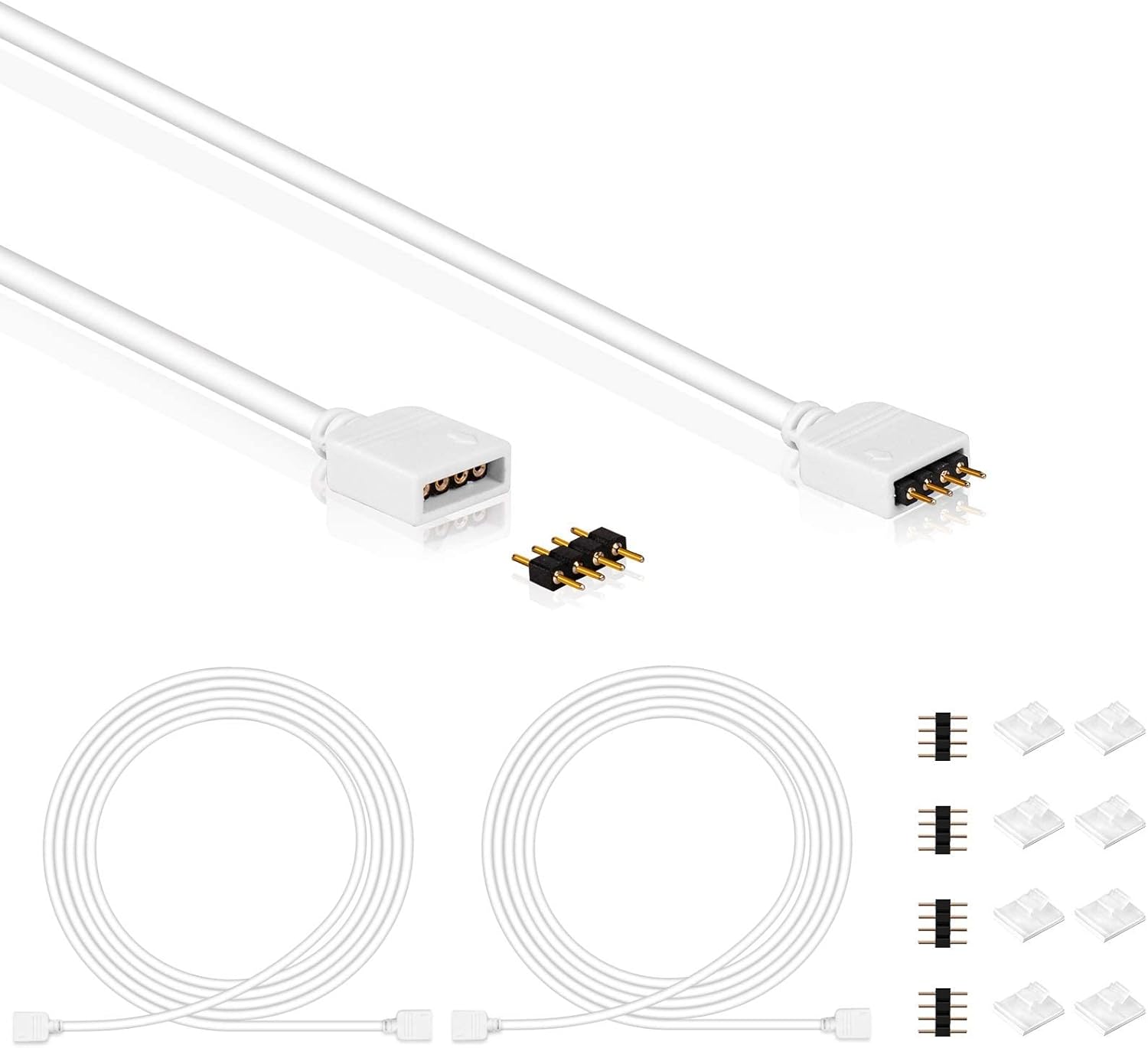 2-Pack 5m 16.4ft 4-Pin Extension Cable for RGB LED Light Strips