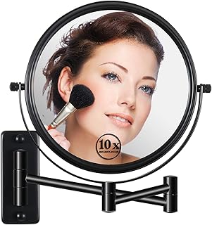 Wall Mounted Makeup Mirror - 1X/10X Magnifying Mirror 360° Extendable Arm Mirror for Makeup, 8 Inch Double Sided Vanity Mirror for Bathroom, Wall Mirror for Teen Girls, Women, Matte Black
