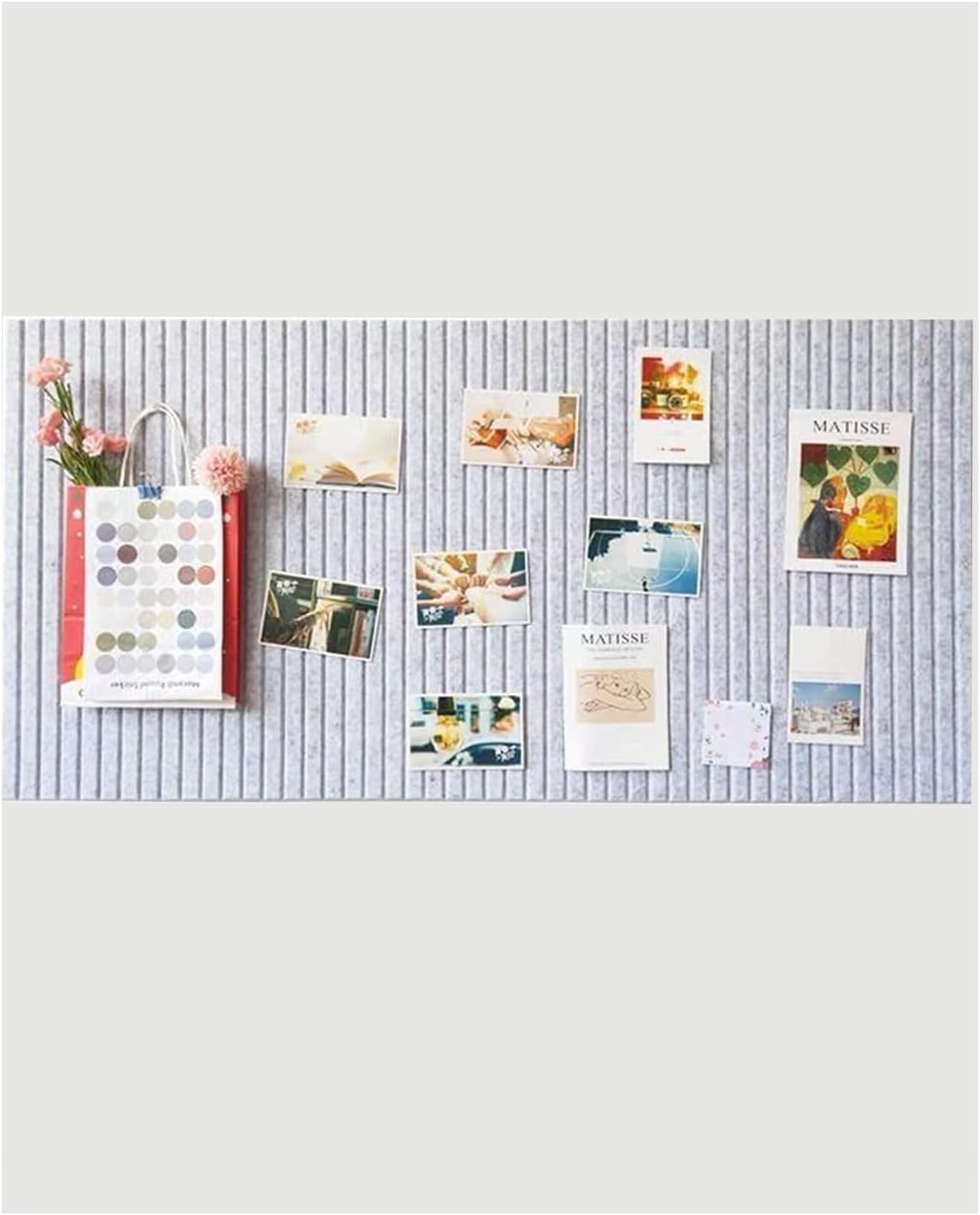 Rokeblau 60x40cm Bulletin Board, Decorative Felt Pin Board, 0.9cm Thick Foldable Photo Display Board with Self-Adhesive Tape, Vision Board for School Home Kitchen Office Walls/Sliver Grey