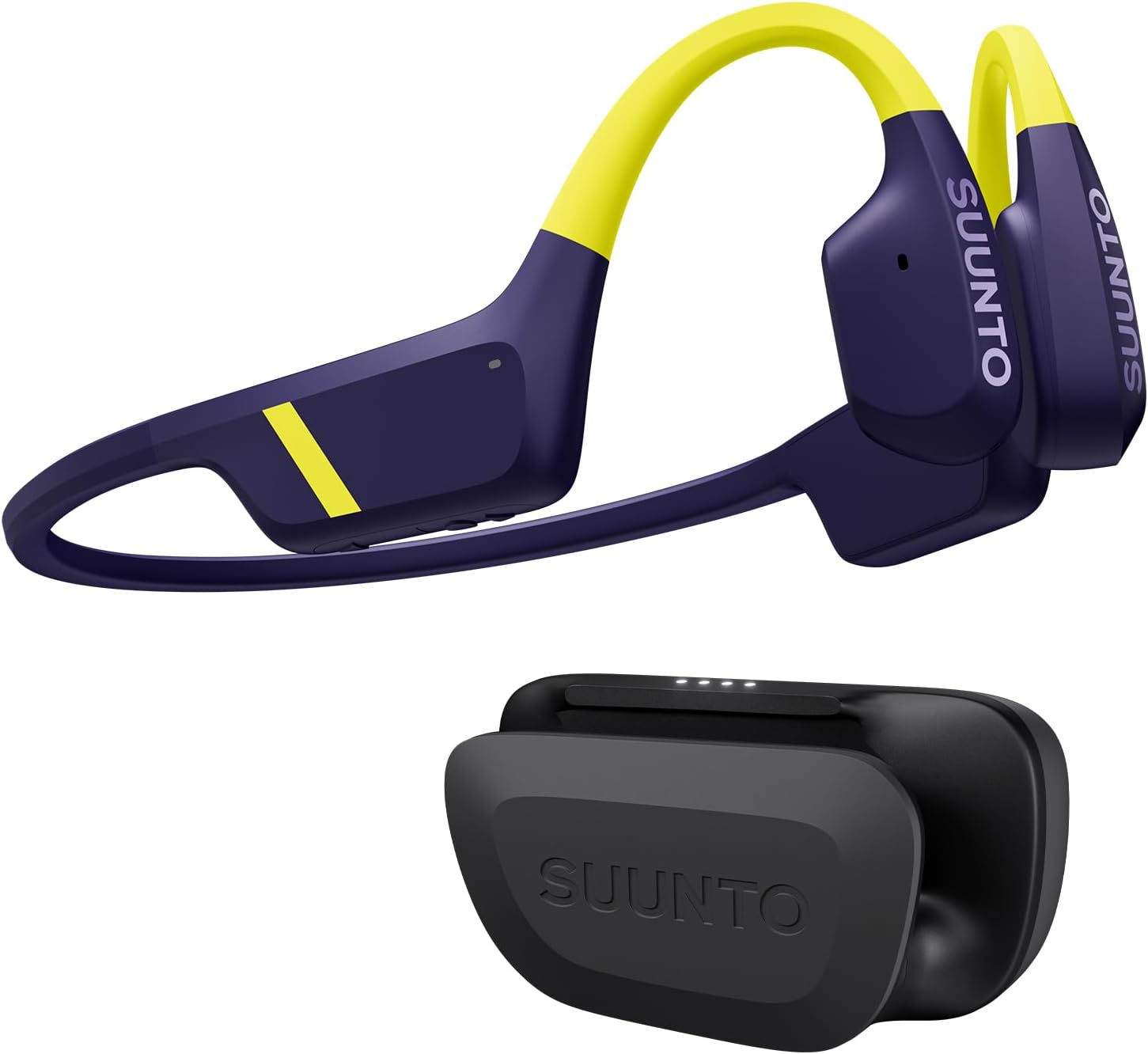 SUUNTO Aqua Swimming Open-Ear Bluetooth Headphones, 32GB MP3 Bone Conduction Player for Running & Cycling, Head Movement Control & Dual-Mic, IP68 Waterproof, 30H Playtime w/Powerbank, Lime Blue
