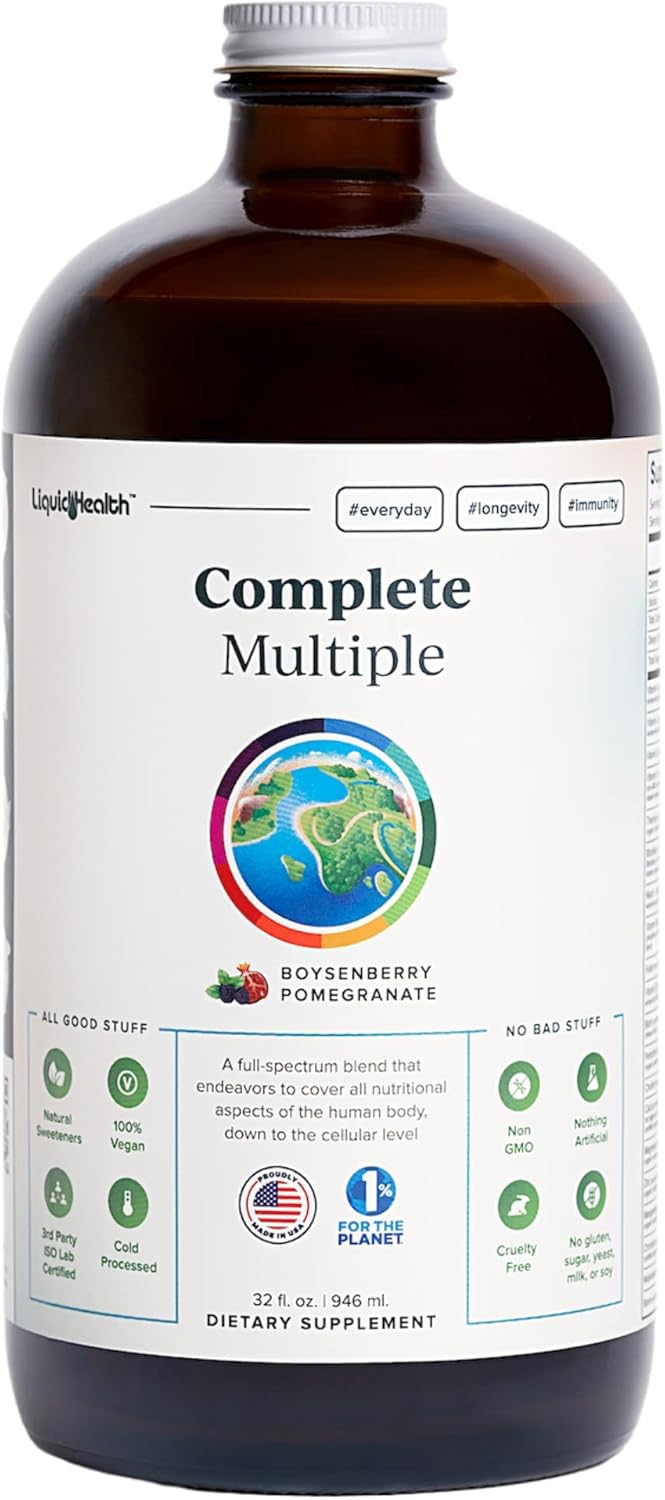 LIQUIDHEALTH Complete Multiple Adult Liquid Multivitamin - Essential Vitamins, Minerals & Nutrients, Immune Support, Gut Health, Energy, Detox - Great Taste, Vegan, Non-GMO, Sugar-Free (32 oz)