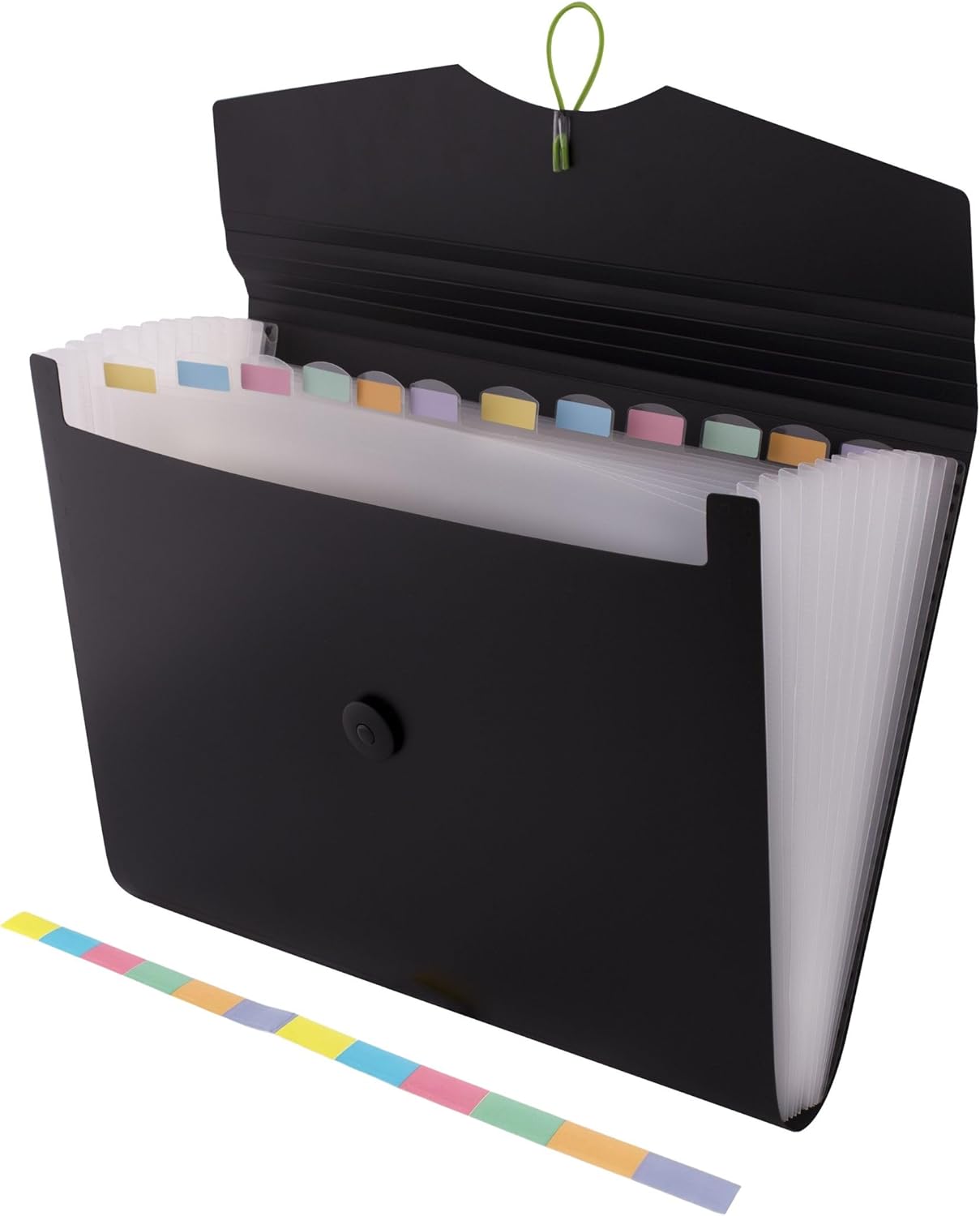 D.RECT | Expandable Expanding File | Document Organiser | Folders Expander for School - Office - Home | Expanding File Folders | Pockets Filing Box | 12 Compartments | Size: A4 | Colour: Black 5580