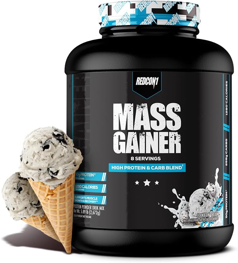 REDCON1 Mass Gainer, Cookies and Cream - High Protein & Carbohydrate Blend (8 Servings)