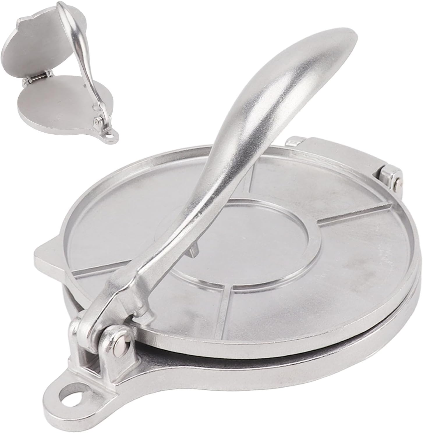 Tortilla Press Cast Iron, 6.4 Inch/16 cm Aluminum Tortilla Maker, Pre-Seasoned Flour & Quesadilla Press Taco Maker, Roti Maker Chapati Machine, Tool to Make Indian Style Food for Cooking, Silver
