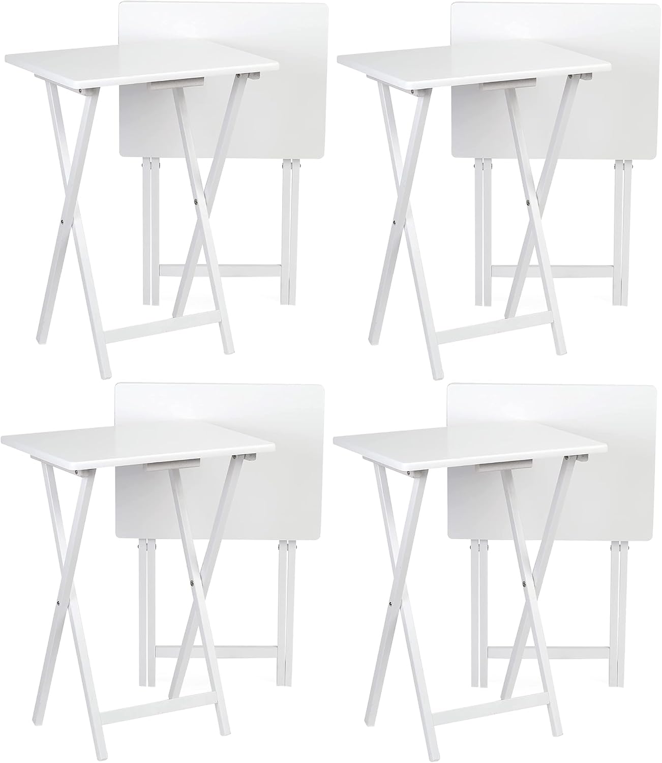 PJ Wood - Folding Wood TV Tray Table - White 8-Piece Set