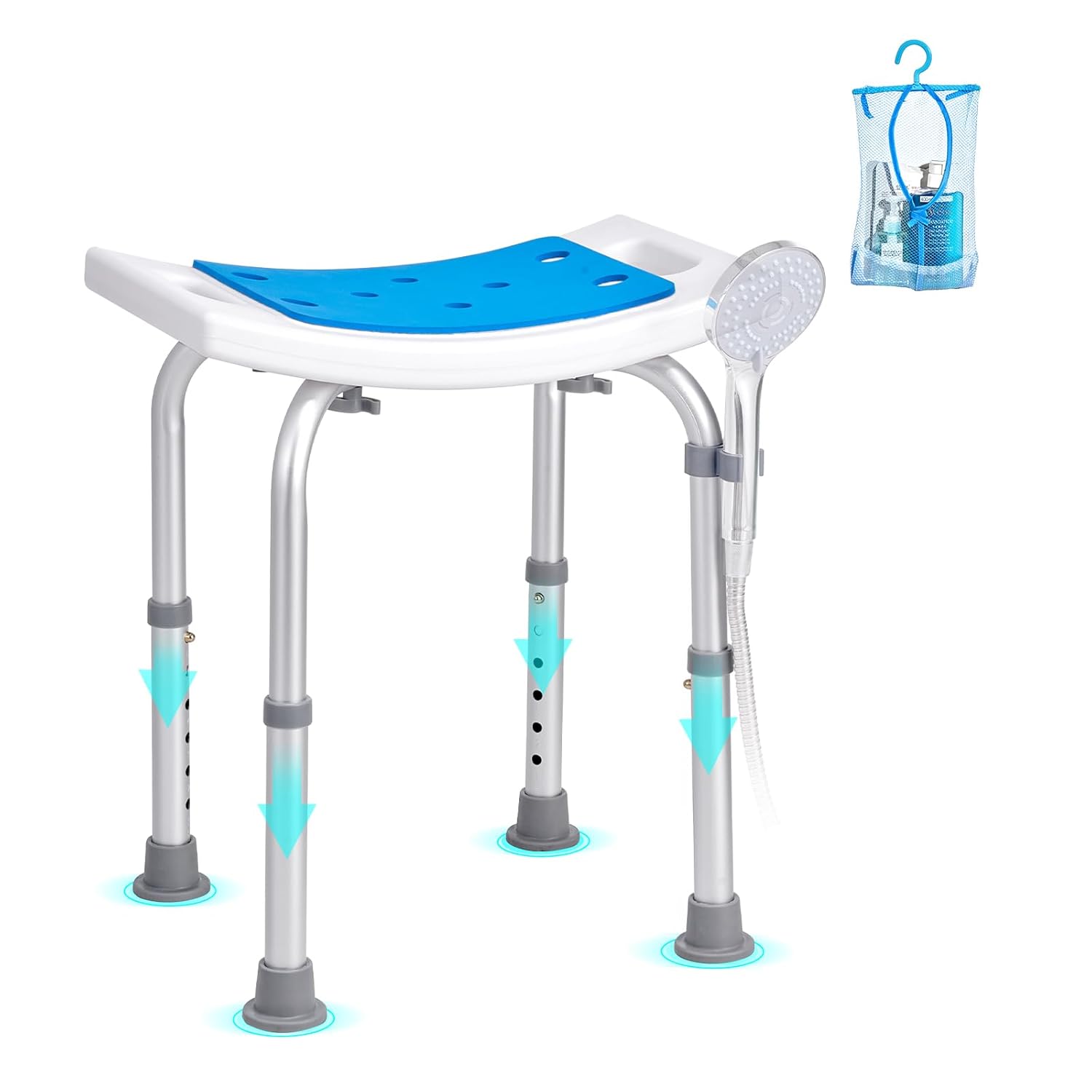 VEVOR Shower Chair, Adjustable Height Shower Stool, Shower Seat for Inside Shower or Tub, Non-Slip Bench Bathtub Stool Seat for Elderly Disabled Handicap, 158.8 kg Capacity