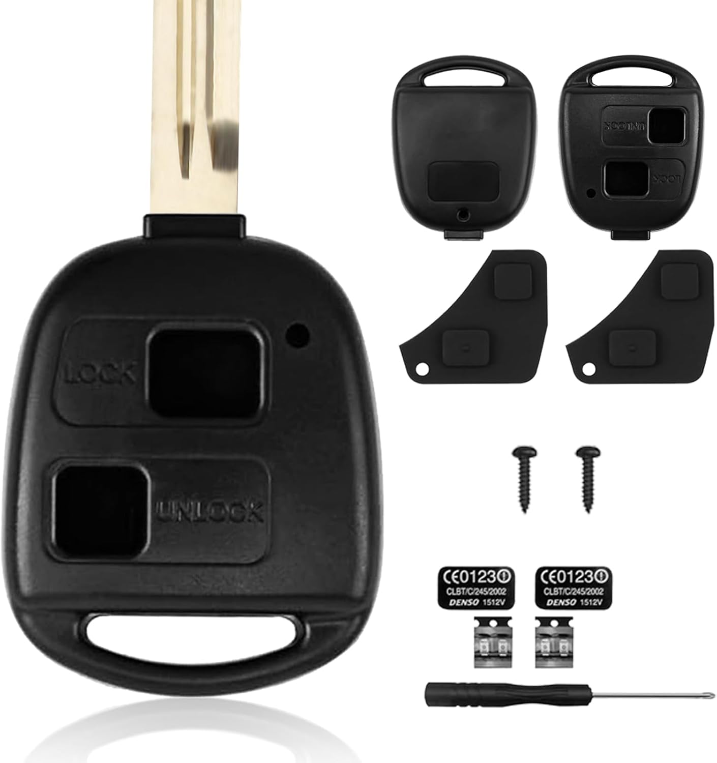 2 Set 2 Button Key Fob Cover, Compatible with Toyota Key Cover Replacement Repair Kit with Rubber Pad for Avensis Corolla Camry RAV4 Previa Tarago Prado Tundra Avalon Hilux Land Prius Sienna Verso