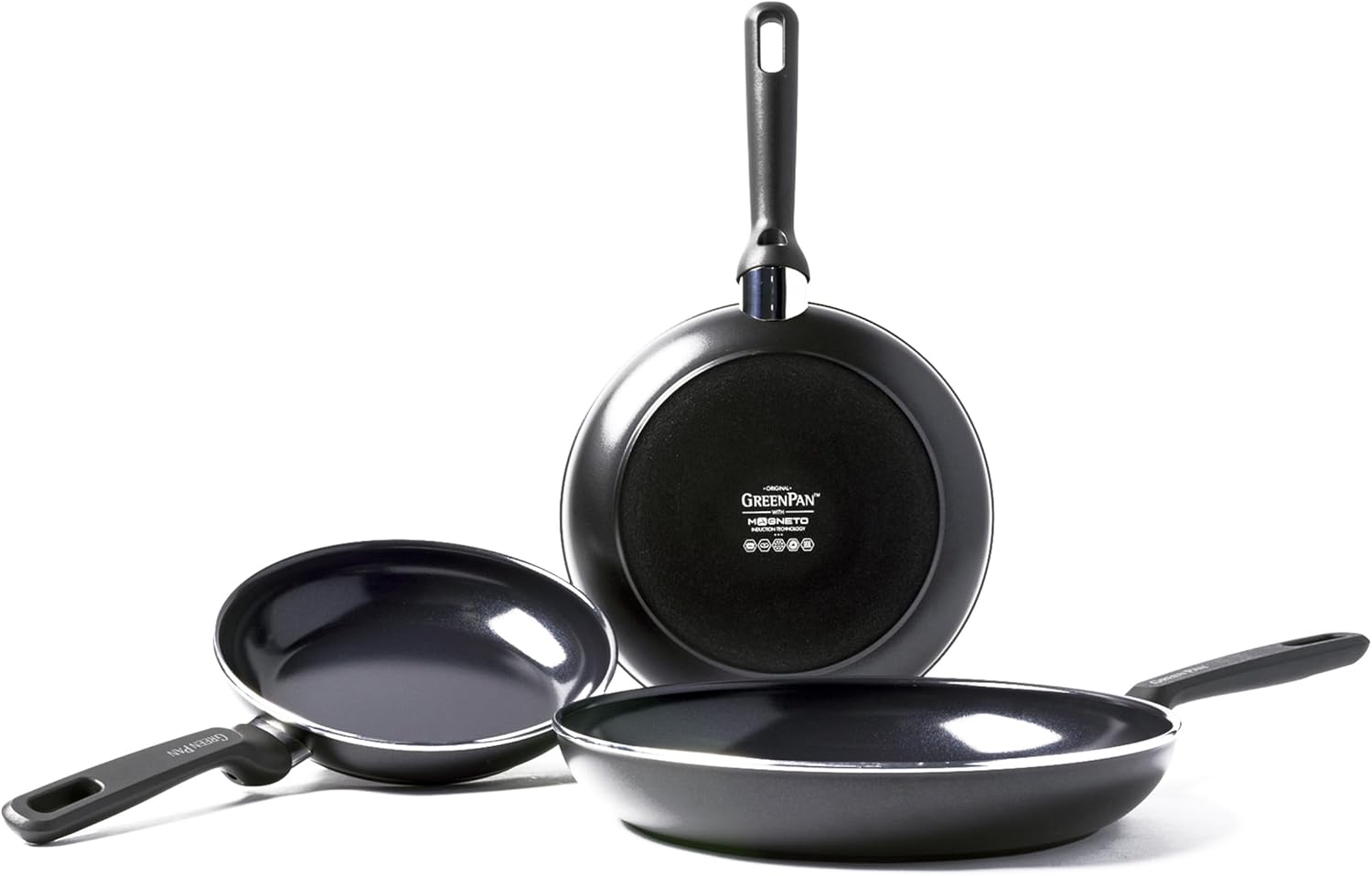 GreenPan Memphis Healthy Ceramic Non-Stick 20 cm, 24 cm and 28 cm Frying Pan Set, PFAS Free,Induction, Oven Safe, Black