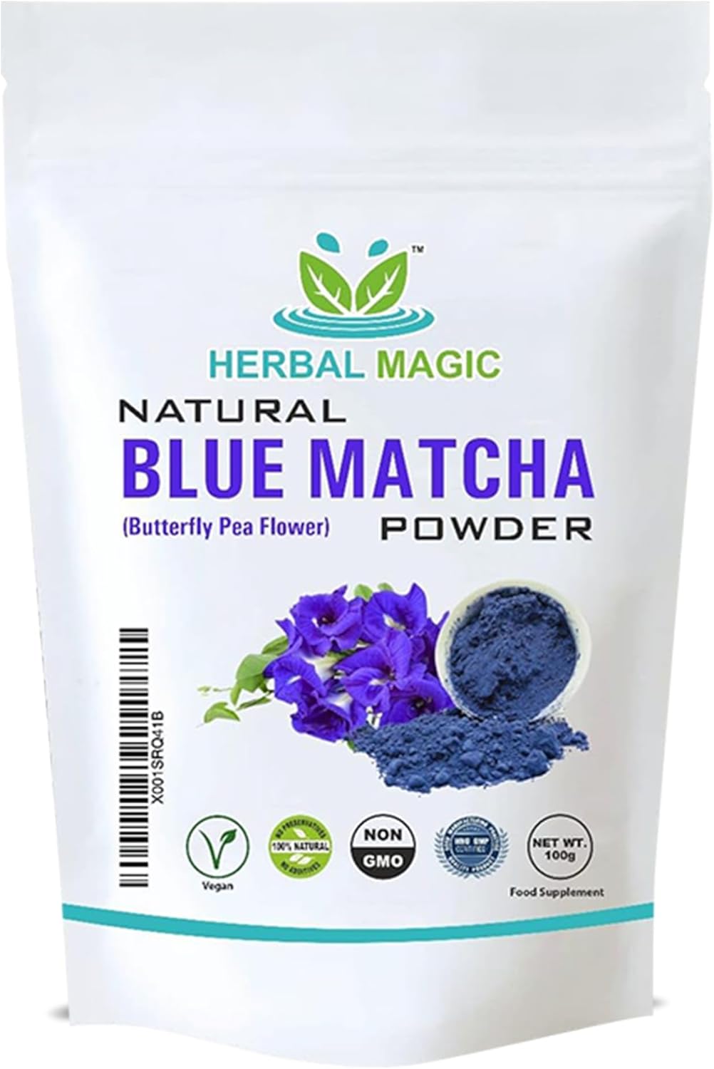 Herbal Magic's Pure & Natural Butterfly Pea Flower Powder, Blue Matcha, Caffeine-Free Blue Flower Tea Powder Sparkle your smoothies, baking, cuisines - (100 g - Pack of 1)