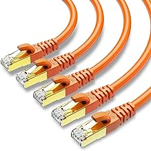 CAT 8 Ethernet Cable Shielded SFTP Internet Network Patch Cord, Heavy Duty High Speed LAN Cables w Gold Plated RJ45 Connector Professional for Router, Modem, Gaming, Xbox (1 Foot, 5 Pack Orange)
