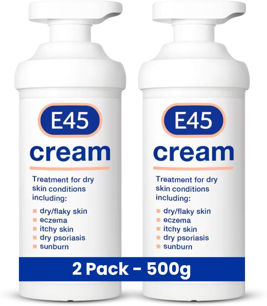 2x E45 Moisturising Cream for Dry Skin with Pump 500g Dermatological Cream for Eczema