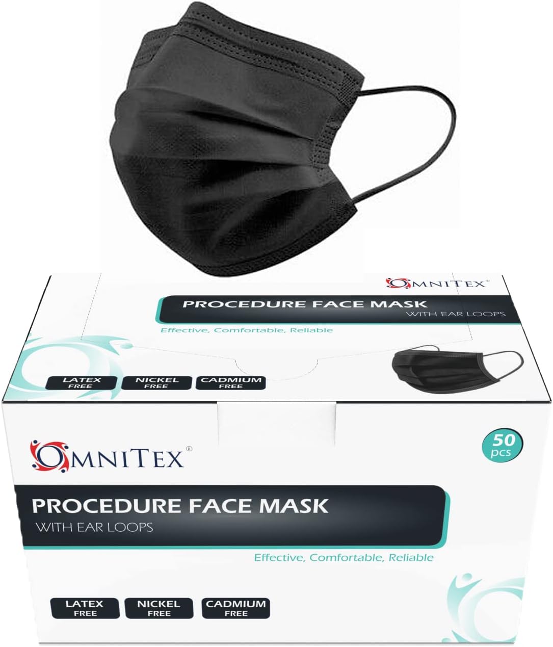 Omnitex British Brand BLACK 3ply Premium Type IIR Disposable Surgical Face Mask | EN14683:2019 | 98% Filtration, Fluid Resistant, Medical Face Mask 2R with Ear Loops - Pack of 50