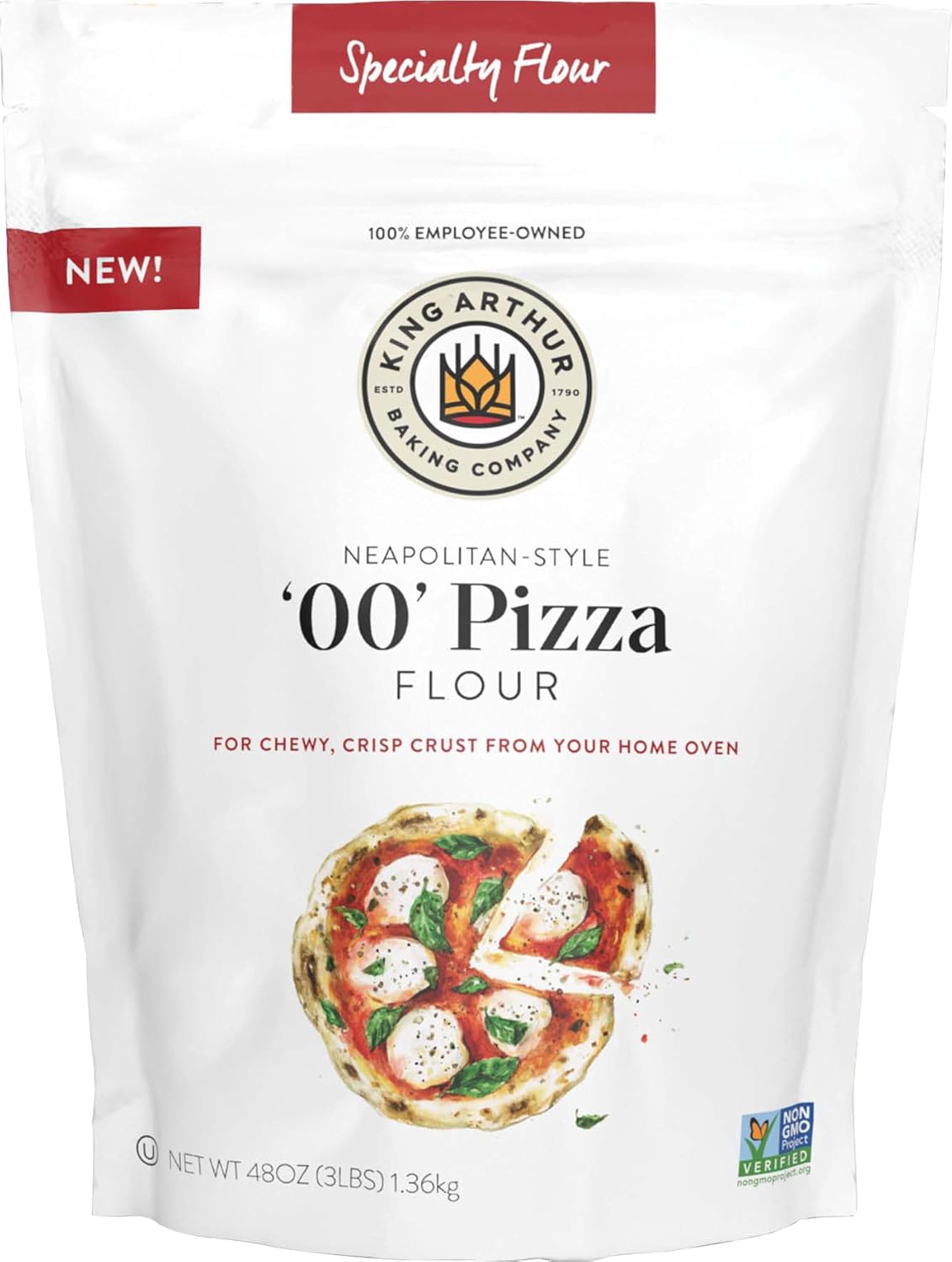 King Arthur 00 Pizza Flour: Premium Non-GMO American Wheat for Perfect Neapolitan-Style Crust - Finely Milled for Authentic Italian Pizza at Home - Ideal for Crispy, Chewy Pizzas (3 lbs)