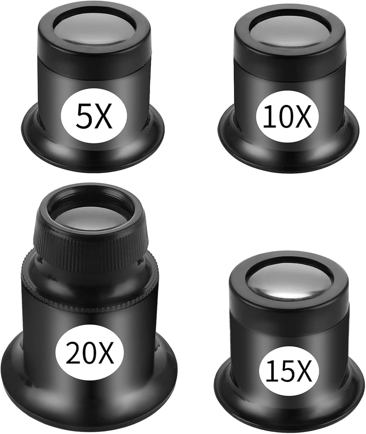 4 Pcs Jewellers Loupe, Jewellery Eye Glass, Eye Loupe Magnifier, Jewellers Magnifying Glass, Magnifying Glass Eye for Watch, Diamond, Gems, Rocks, Stamps Experimental Repair Tool (5x 10x 15x 20x)