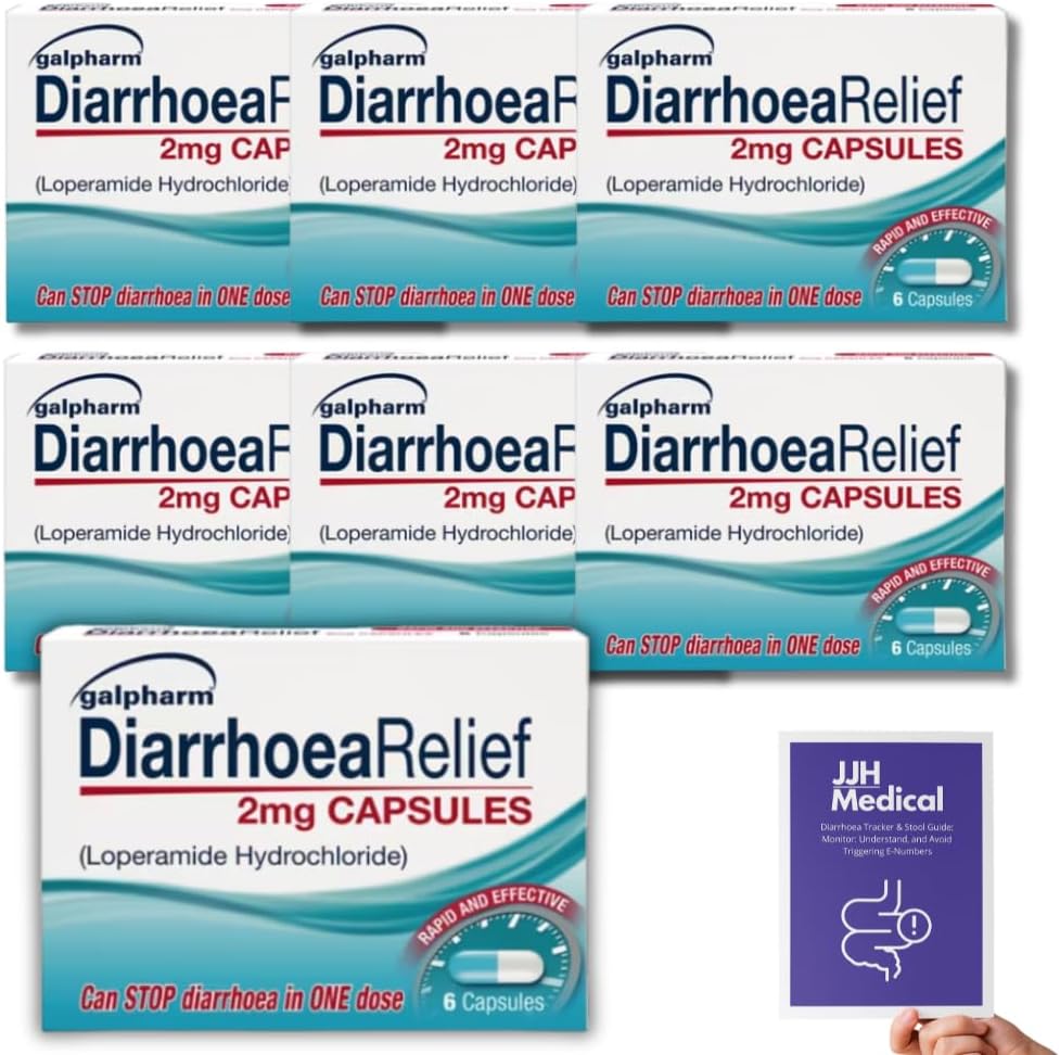Diarrhoea Relief Capsules 36 Pack - Loperamide Hydrochloride 2mg | JJH Medical Bundle with Stool Chart, Symptom Tracker & Triggering Factors Guide for Adult Diarrhoea Relief