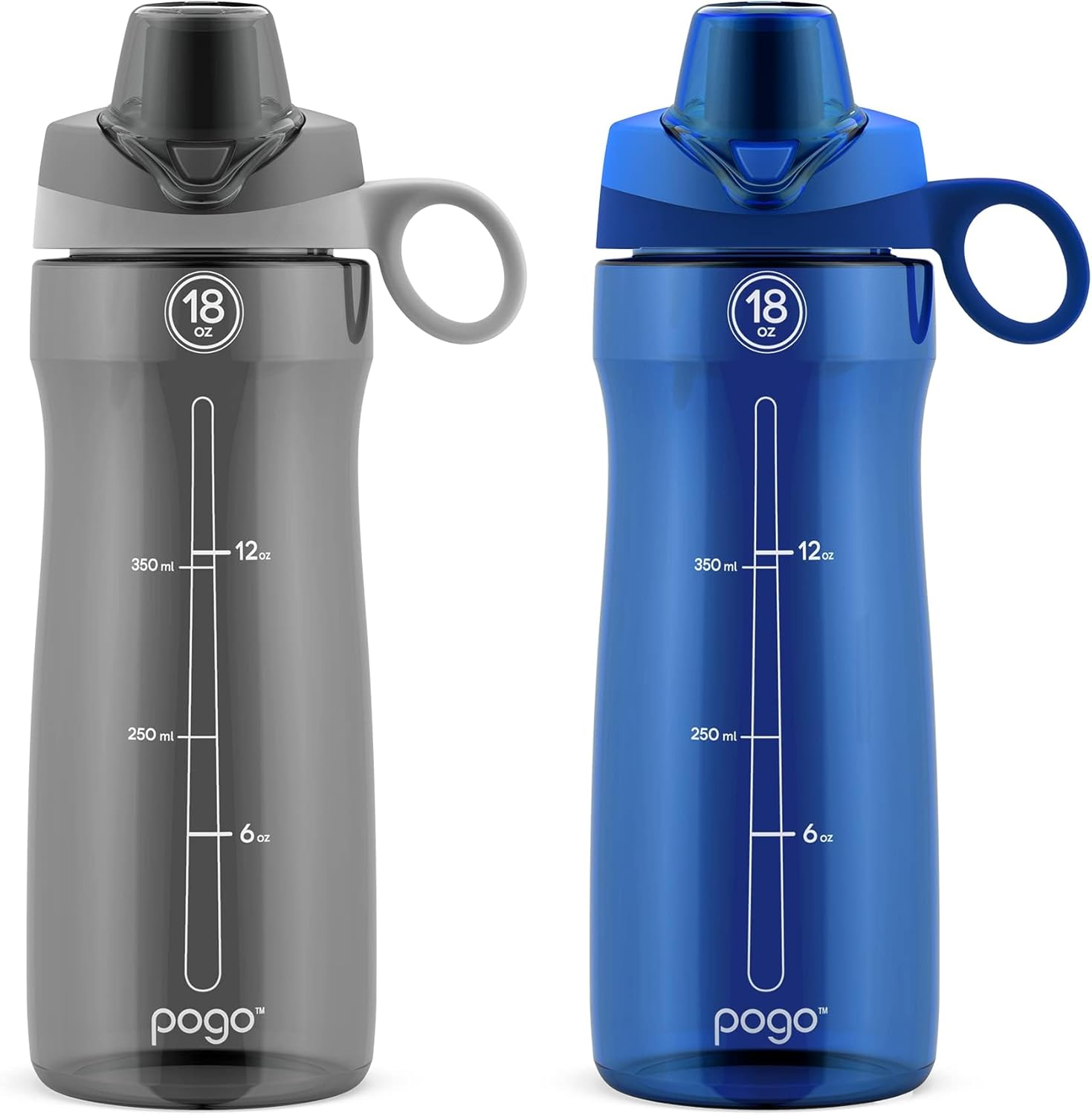 Pogo 2-Pack Plastic Water Bottle with Carry Handle, Reusable, BPA Free, Dishwasher Safe, Perfect for Travel, School, Outdoors, and Gym | 18oz, 32oz