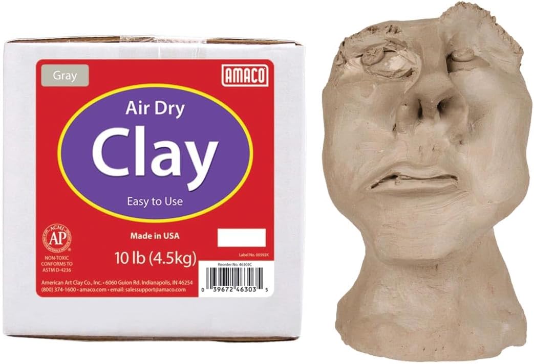 AMACO 4630-3C Air Dry Modeling Clay, 10-Pound, Gray