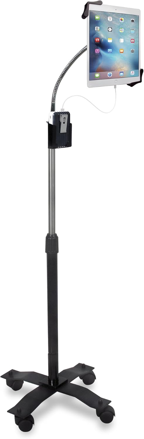 Gooseneck Floor Stand – CTA’s Compact, Adjustable Gooseneck with Swivel Casters for iPad 7th/ 8th/ 9th Gen 10.2”, iPad Air 4, 12.9”, Surface Pro, Zebra & Other 7-13” Tablets (PAD-CGS)
