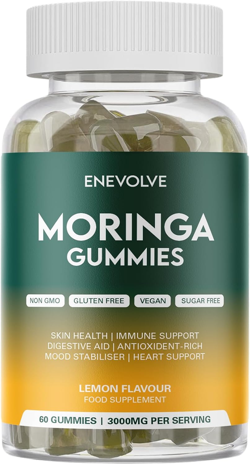 Enevolve Pure Moringa Leaf Gummies Supplement 3000mg, High Strength, Skin Booster, Mood Stabaliser, Immune Support, Sugar Free, Lemon