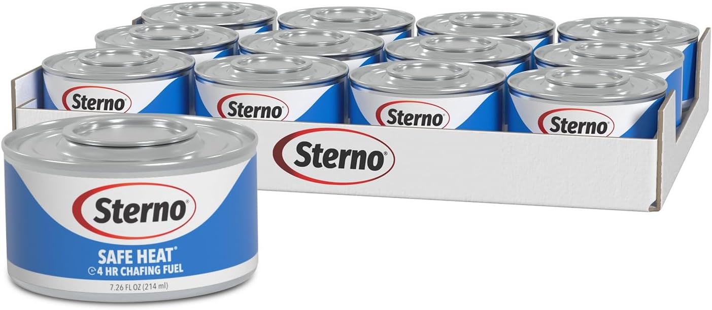 Sterno Fuel Cans - 4-Hour Burn, (12-Pack) Chafing Dish Fuel Can Burners for Food Warmer, Resealable Chafer Fuel Canned Heat, Safe Heat