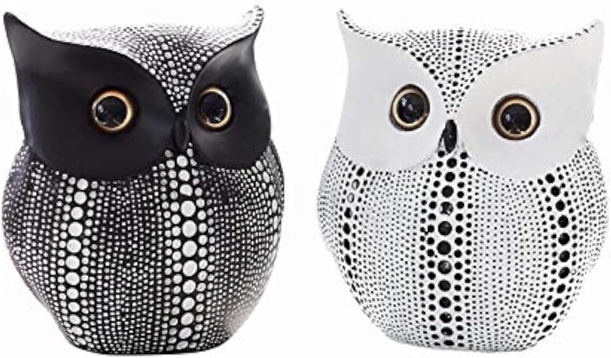 Owl Decor Statue Sculpture for Home, Office, Bookshelf,TV Stand Decoration Resin Animal Sculpture Minimalist Style Crafts Gift for Friend or Family, Animal Lovers (Black+White)