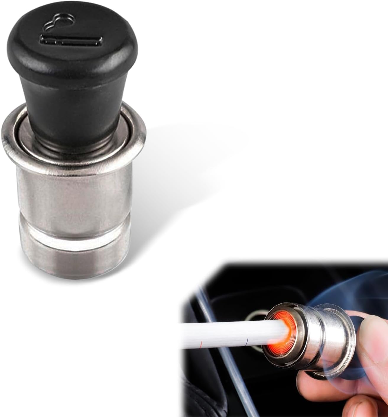 1 PC Car Cigarette Lighter, Metal ABS Construction Pop-Out Cigarette Lighter, 12V Cigarette Lighter Plug Replacement Fits for Most Vehicles Socket (Silver & Black)