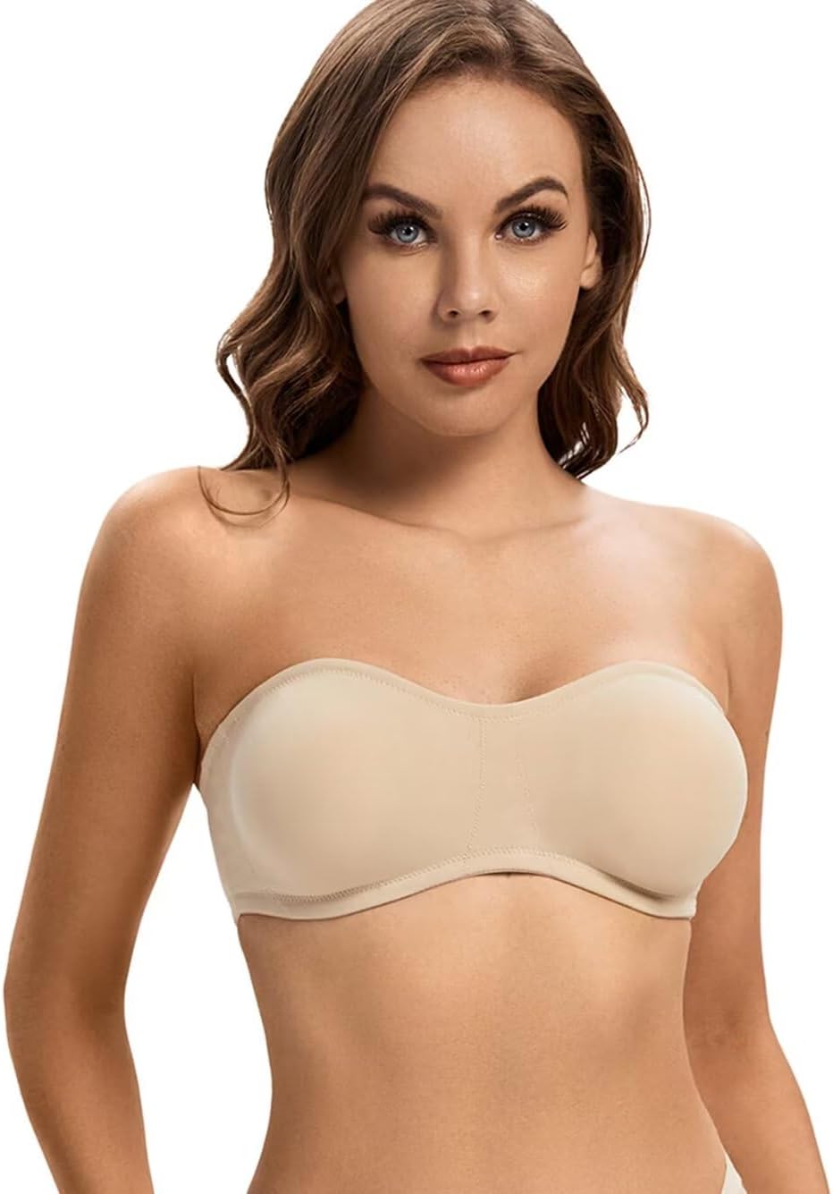 ANGOOL Strapless Bra for Women Padded Non-Slip Silicone Bandeau Bra Seamless Comfortable Wirefree Tube Top Bralette