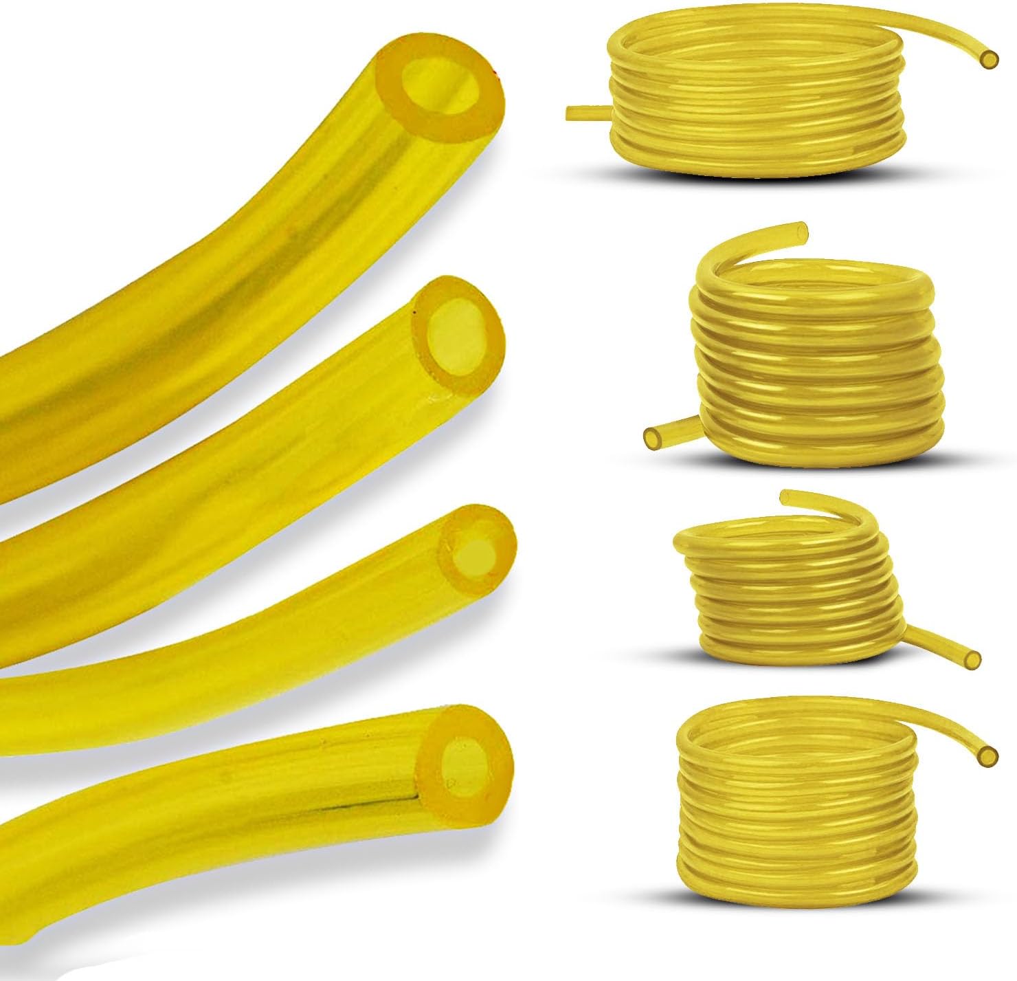 4 Sizes Petrol Fuel Gas Line Pipe Hose Tubing For String Trimmer Chainsaw Blower Lawn Mower and other Power Tools For 2 Cycle Small Engine Poulan, Craftman and more (Yellow 4PC)