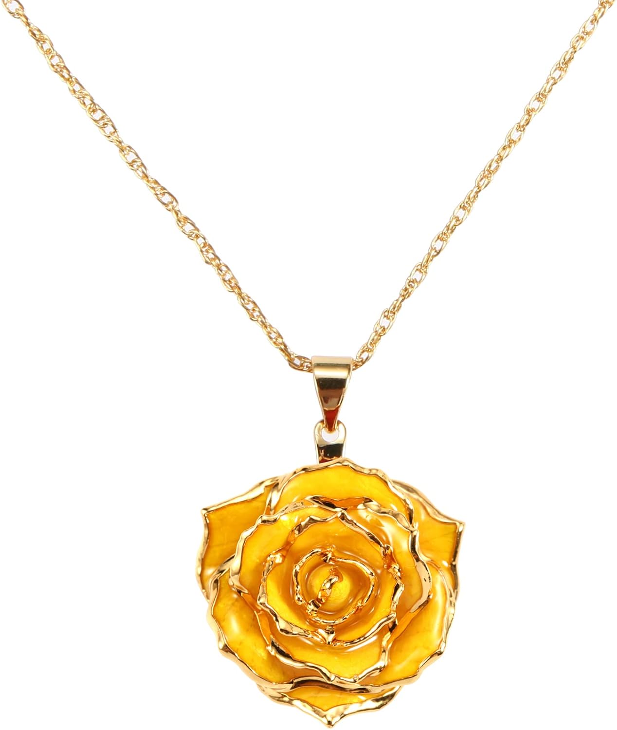 AliveRose Real Rose Gold Dipped Necklace Gifts for Women, 24K Gold Rose Pendant Necklace Jewelry Mothers Day Anniversaries Birthday Christmas Special Occasions Gifts for Her Mom Wife Girlfriend