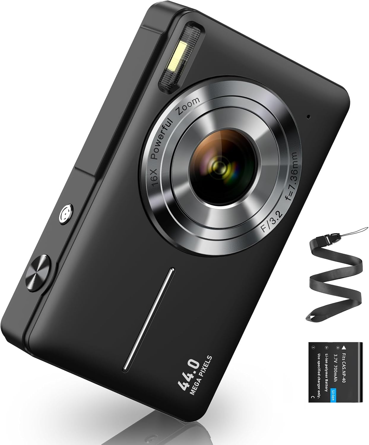 CAMKORY Digital Camera 1080P 44MP FHD Compact Digital Camera 16X Digital Zoom Anti-shake Vlogging Camera for Kids Students Seniors Beginner Black