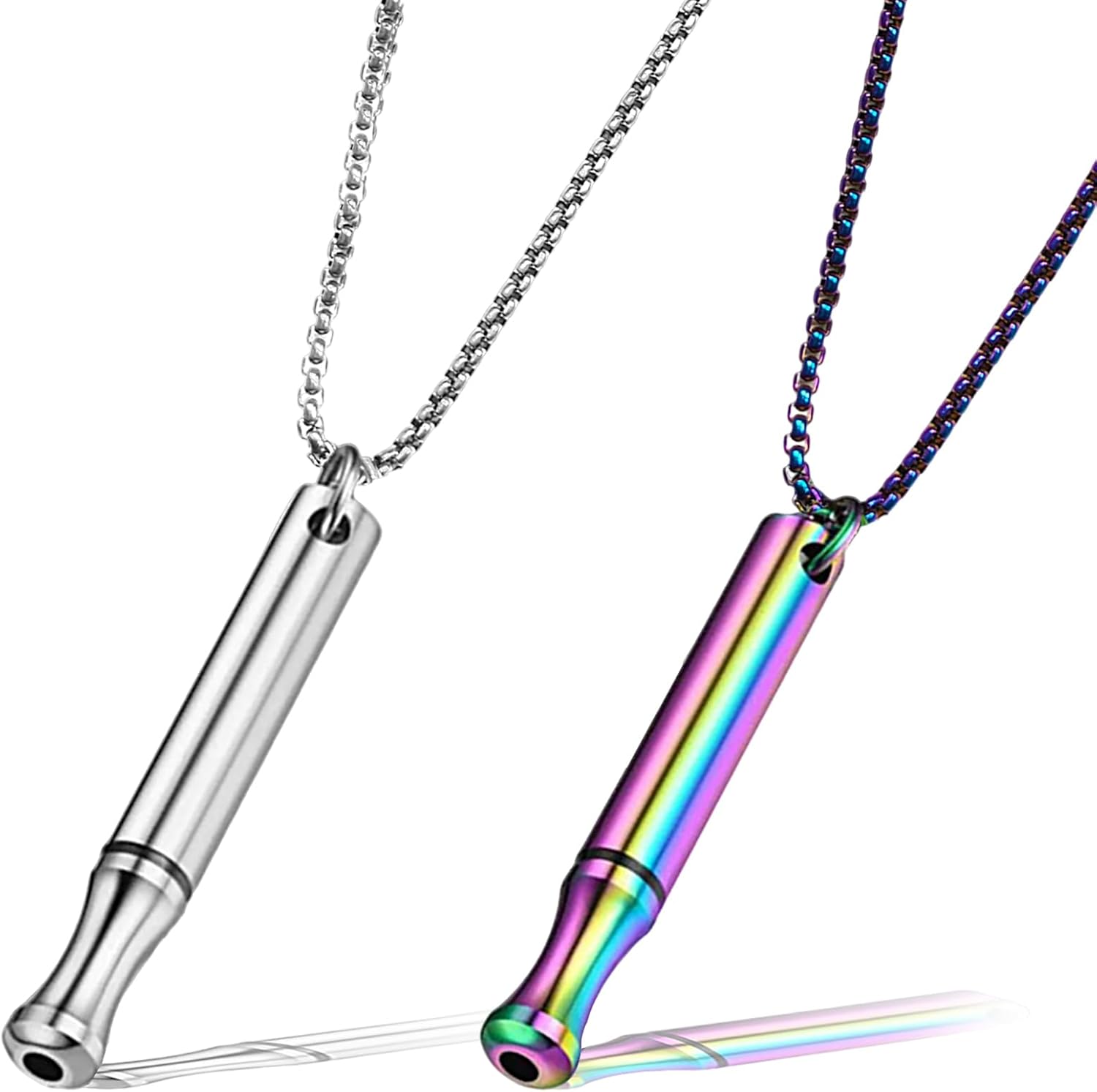 DALAETUS 2 Pcs Portable Mindful Necklace Set, Stainless Steel Breathing Necklace in 2 Colors, Whistle Necklace for Breathing Exercises, Meditation, Women, Men