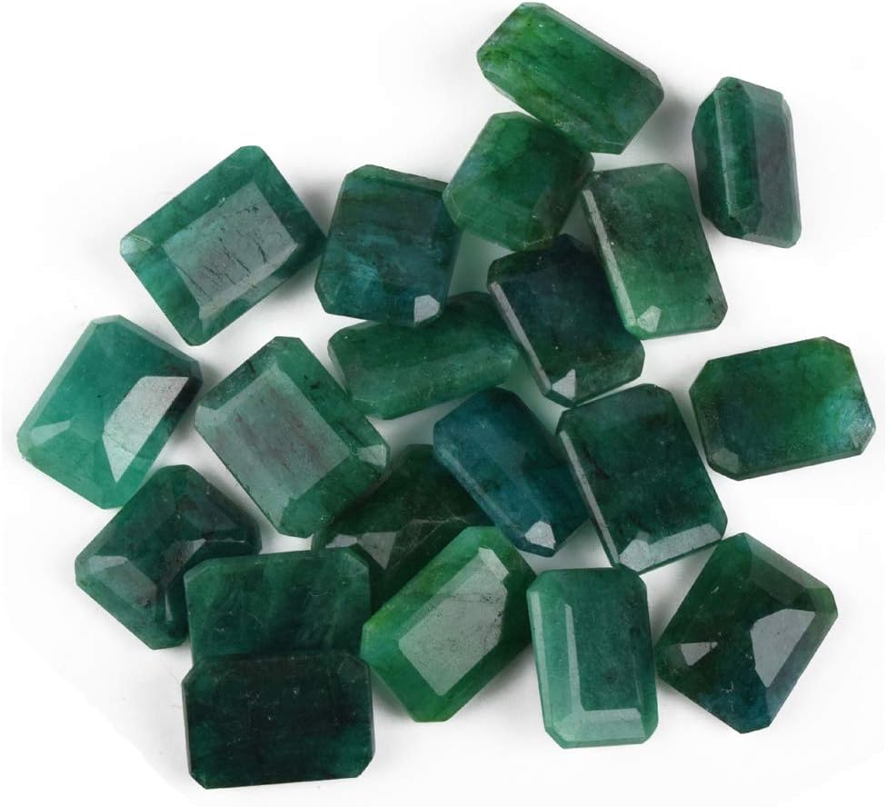 GEMHUB Zambian A+ Grade Green Emerald Approx 200 Ct. Set of Fine 20 Pieces Natural Green Emerald Loose Gemstones Beads