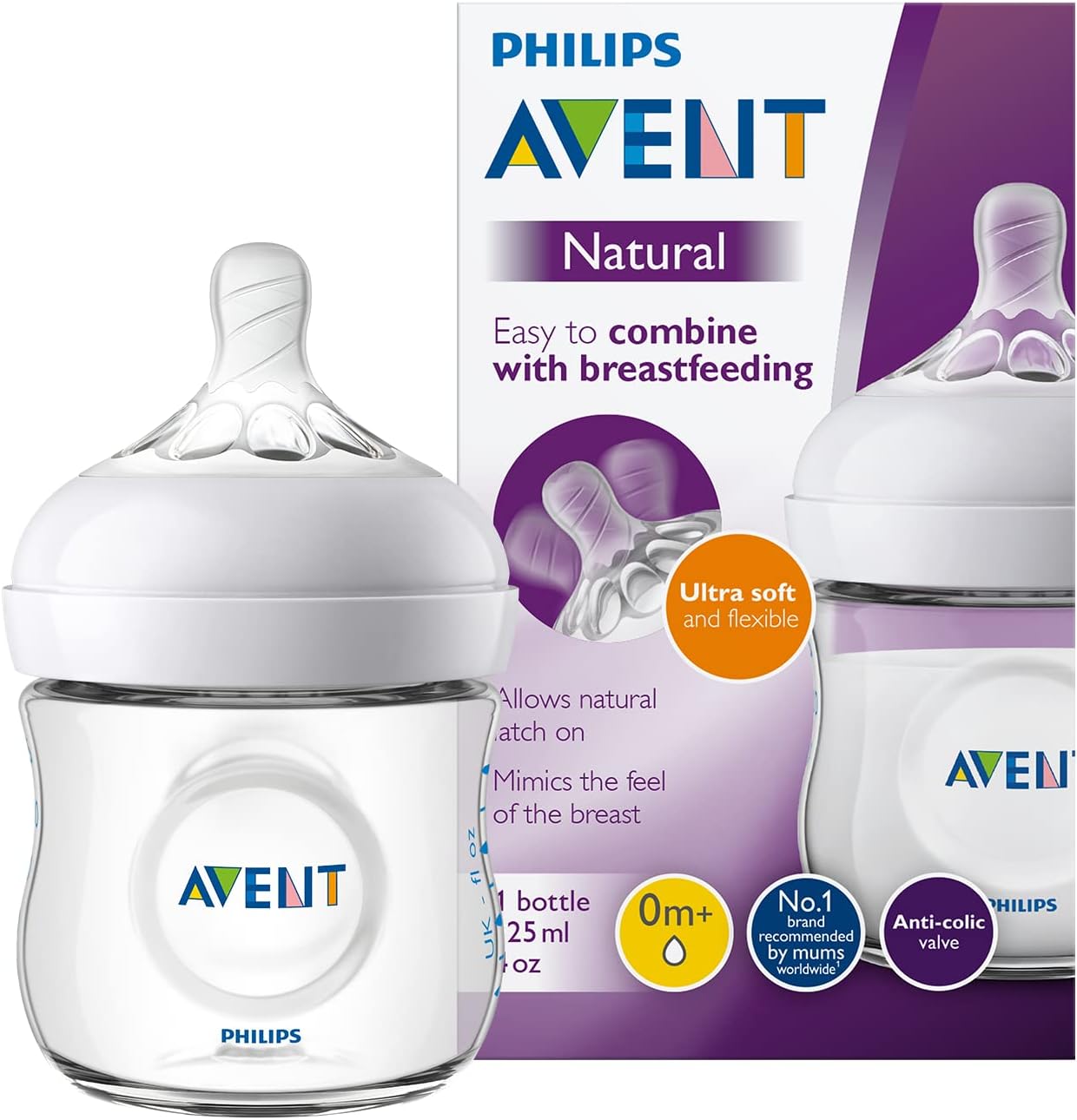 Philips Avent Natural New-born Feeding Bottle, 125 ml (Pack of 1), Transparent