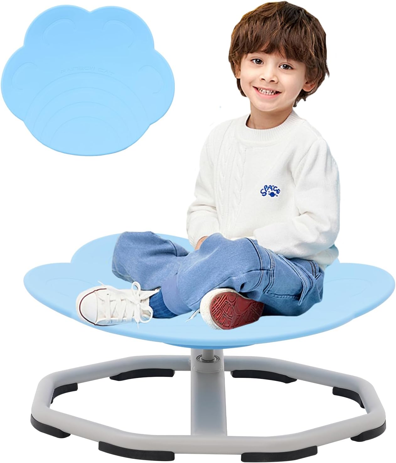 360° Sensory Spinning Chair for Autism Kids 3-8 - 49.3MM Thickened Steel, 60kg Load Non-Slip Vestibular Training Chair（BLUE)