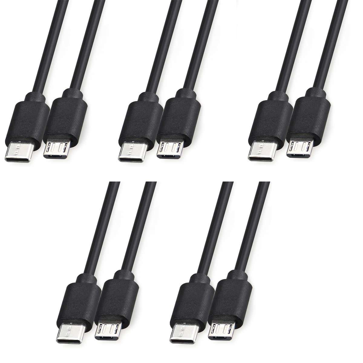 Smays 5-Pack USB C to Micro USB Cable, Data Transfer and Charging Cord 3ft Bulk, Black