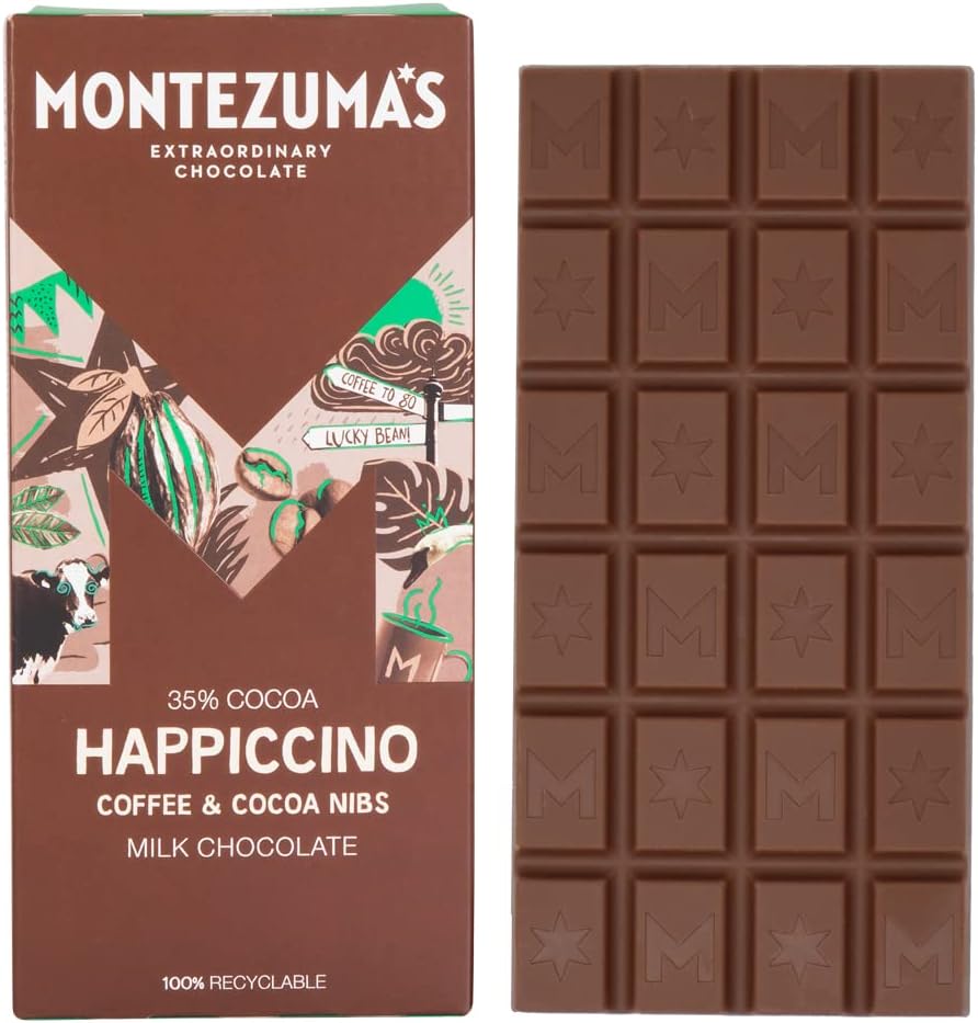 Montezuma's Happiccino, 35% Cocoa, Milk Chocolate With Coffee & Cocoa Nibs, Gluten Free, 90g Bar