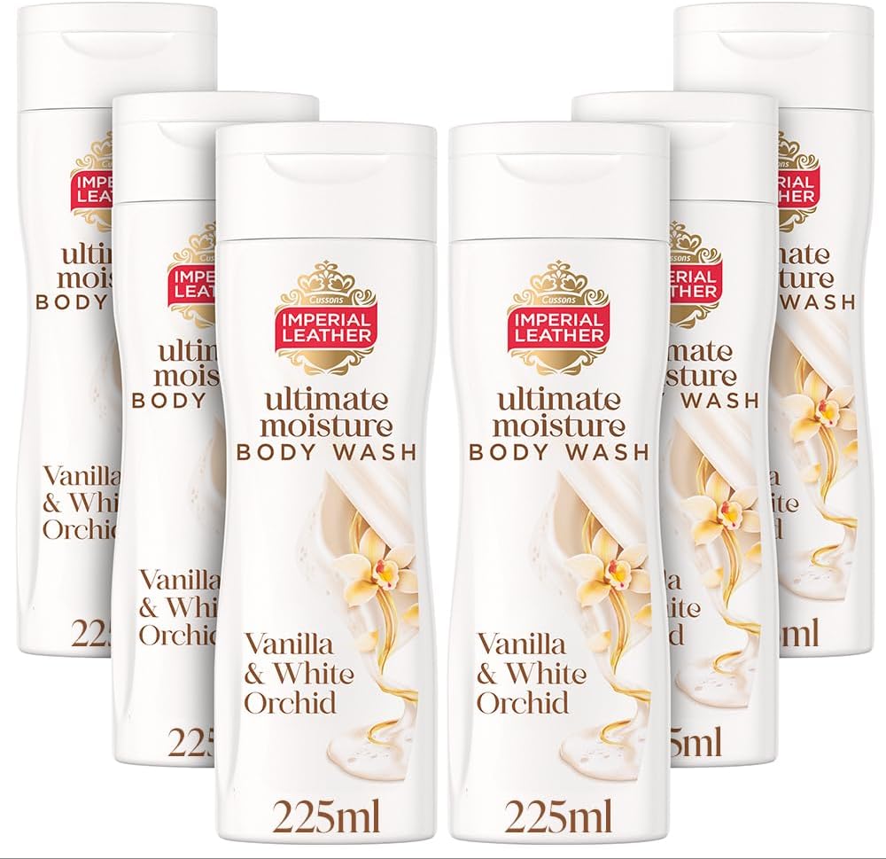 Imperial Leather Ultimate Moisture Vanilla & White Orchid Body Wash, Ultra Rich Lather & Soothing Fragrance, Suitable for Sensitive Skin, Vegan & Cruelty Free (225ml), Multipack 6 x 225ml