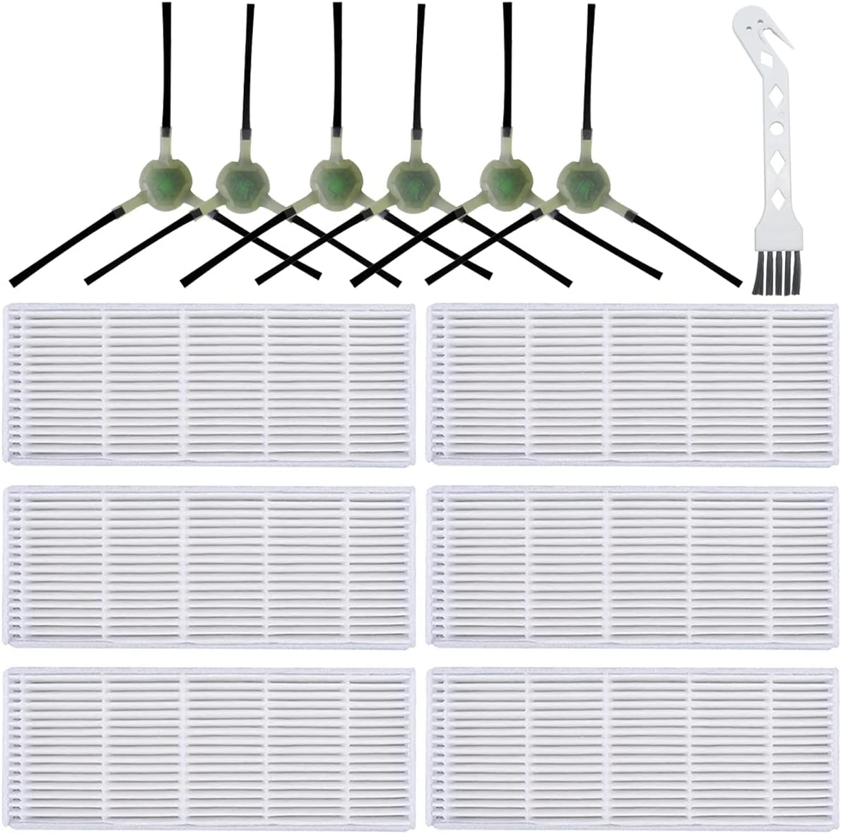 EATBALE Replacement Parts Accessories for Lefant M210 M210S M210B M213 M213S for OKP Life Robovac K2 K3 K3A K4 K5 Robot Vacuum Cleaner, 6 HEPA Filters, 6 Side Brushes, 1 Cleaning Brush (12 Pcs)