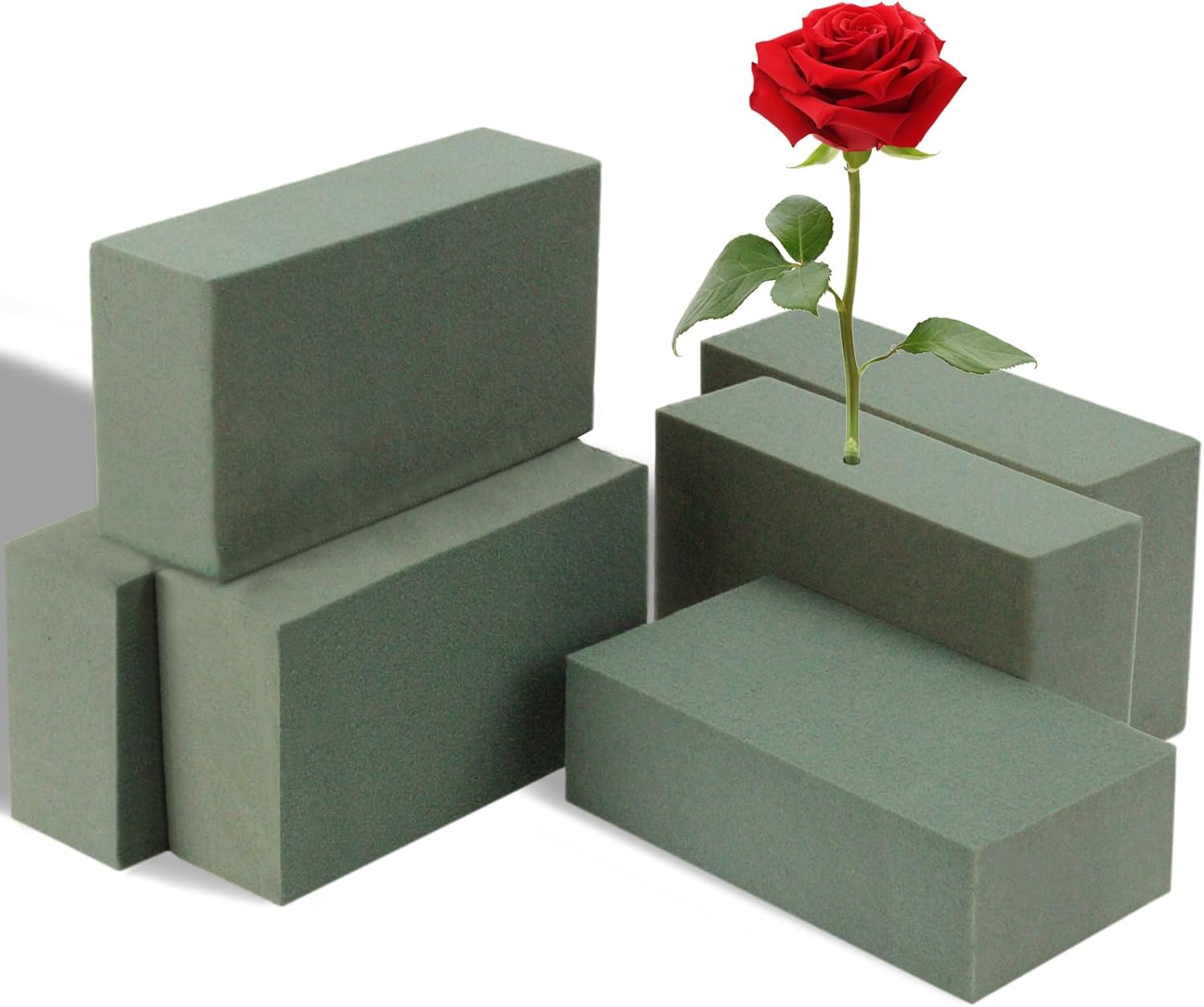 6 Pcs Floral Foam Blocks, 5.5"L x 3.1"W x 1.7"H Plant Foam, Green Dry & Wet Flower Foam for Fresh or Artificial Flower Arrangements, Florist Foam for Wedding, Birthdays, Home Decorations