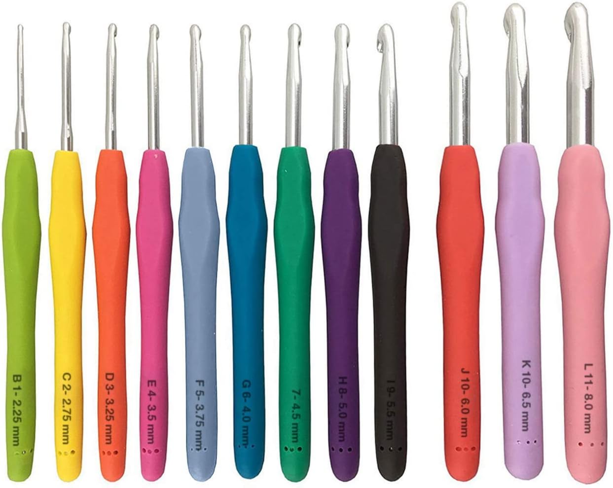 BeCraftee Crochet Hooks Kit - 12 Piece Set Extra-Long Crocheting Needles with Soft, Ergonomic Rubber Grips and 12 Hook Sizes - Knitting & Crochet Supplies for Beginners, Comfortable/Easy to Use