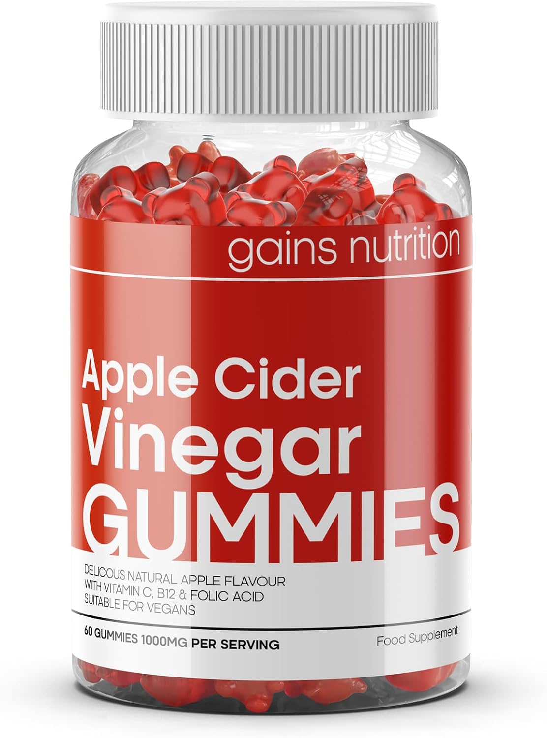 GN Apple Cider Vinegar Gummies | 60 High Strength Apple Cider Gummies - 1000mg Apple-Cider per Serving | ACV Gummys with Vitamin b12 & Folic Acid | Non-GMO & Suitable for Vegans