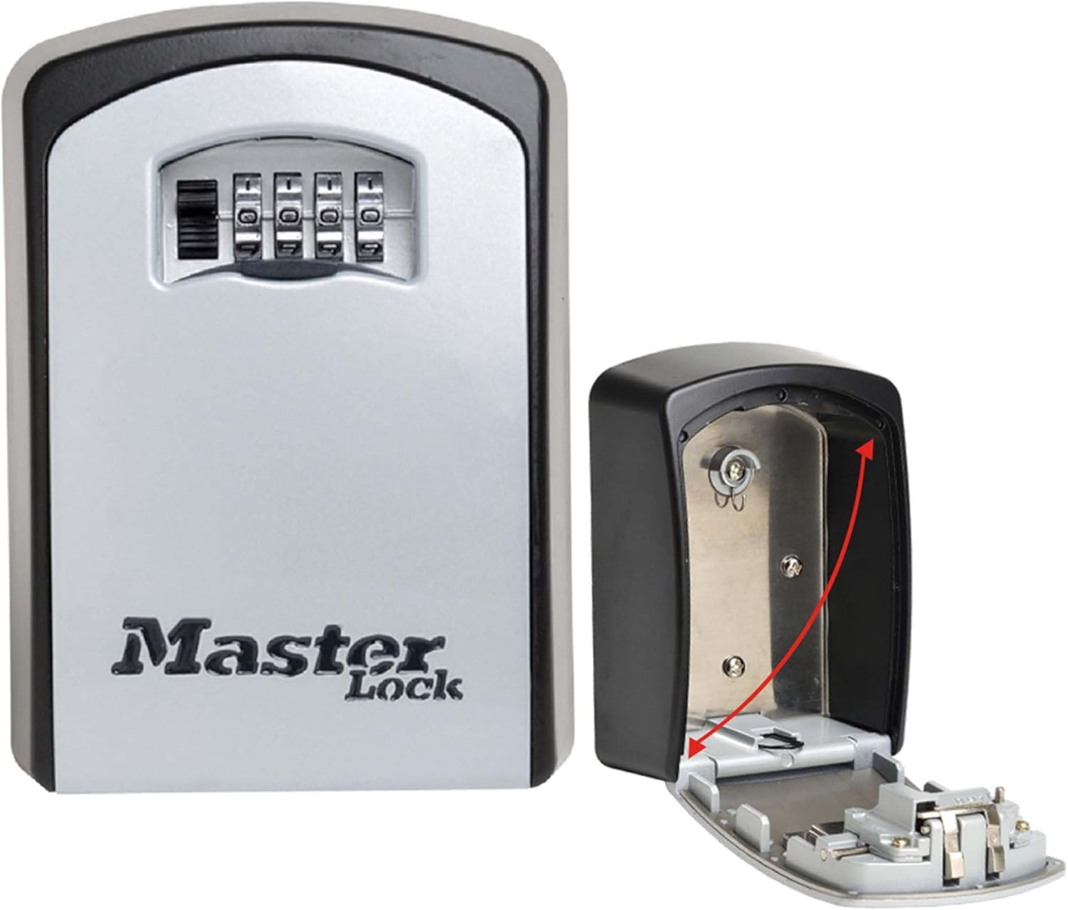 MASTER LOCK Extra Large Key Safe Wall Mounted, XL 106 x 146 x 53 mm, Outdoor, Mounting Kit, for Home Office Industries Vehicles, Black & Silver