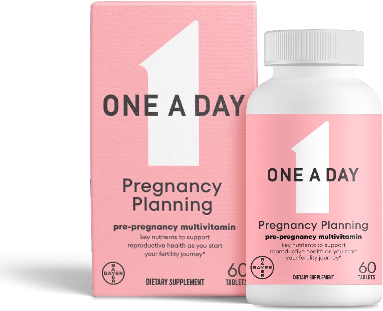 One A Day Pregnancy Planning Prenatal Multivitamin for Women, Pre Pregnancy Vitamins for Women with Methylfolate, Folic Acid, Zinc, Vitamin B12 & Vitamin D to Support Reproductive Health, 60 Tablets
