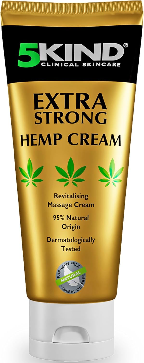 5kind Extra Strong Hemp Cream 100ml - High Strength Hemp Oil and Arnica Cream - for Massaging Joints & Muscles, Lower Back, Feet, Knees, Neck & Shoulders - Rich in Natural Extracts