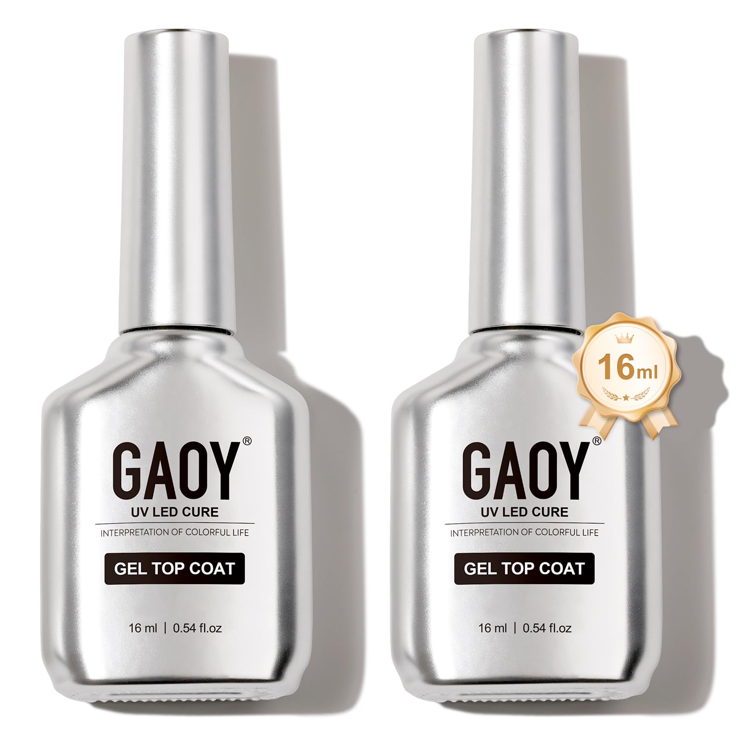 GAOY 2 Pcs 16ml No Wipe Gel Top Coat, Glassy Clear Gel Top Coat, High Gloss Finish for UV Light Cure Gel Nail Polish