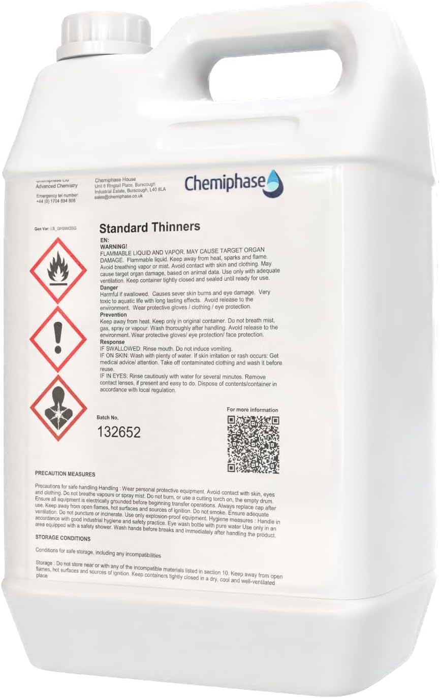 Cellulose Paint Thinner Gunwash – Fast Drying Solvent for Cleaning Spray Guns, Brushes & Equipment – Professional Grade for Paint Removal & Maintenance 1 x 5 litres