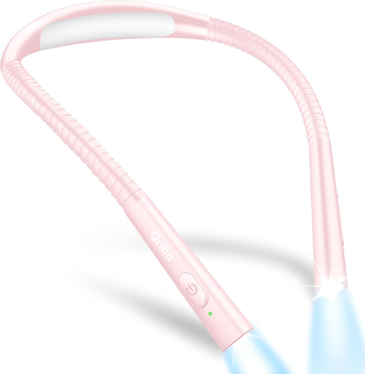 Gritin Book Light, Rechargeable Neck Light for Reading - 4-Color&5-Brightness,Bendable Arms,30-min Timer,80+ Hrs Runtime,Neck Curve Fit Ergonomic Design, Comfortable for Reading-Pink