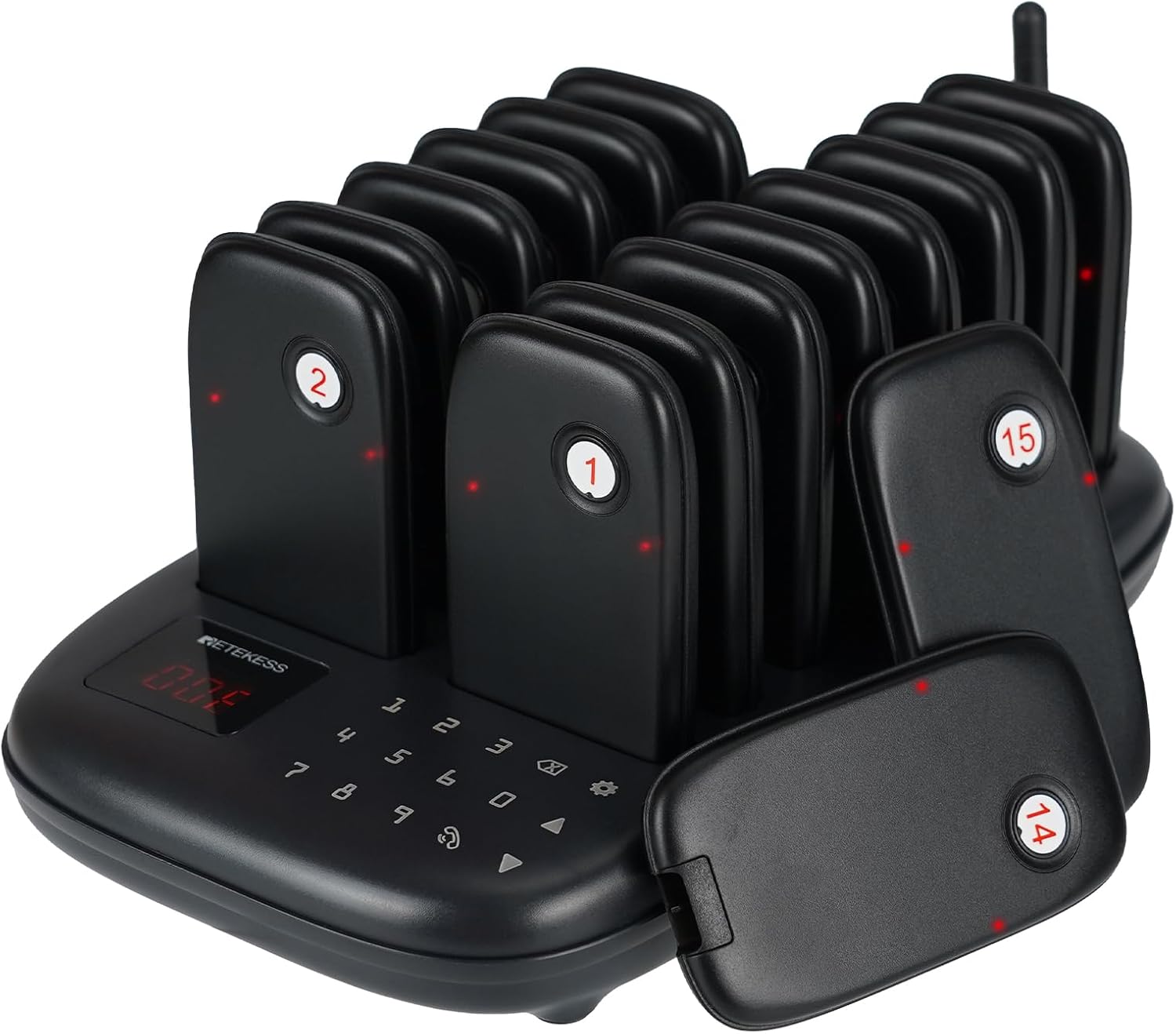 Retekess TD175 Restaurant Pager System, Food Buzzer System, 16 Pagers, Outdoor 1000M, Ready to Use without Pairing, 7 Call Modes, Pagers and Beepers for Food Trucks, Logistic, Bar (UK Plug)