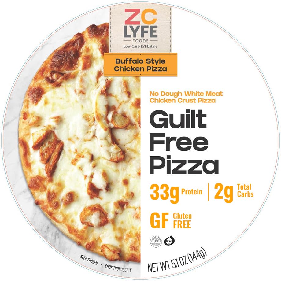 ZC LYFE 6-Pack 10" 33g Protein Buffalo Style Pizza – High Protein Chicken Breast Crust, Low Calorie, Low Carb Keto Frozen Meals, Gluten-Free Microwave Pizza or Air Fryer High Protein Pizza for Dinner, ZC LYFE for Clean and Smart Eating